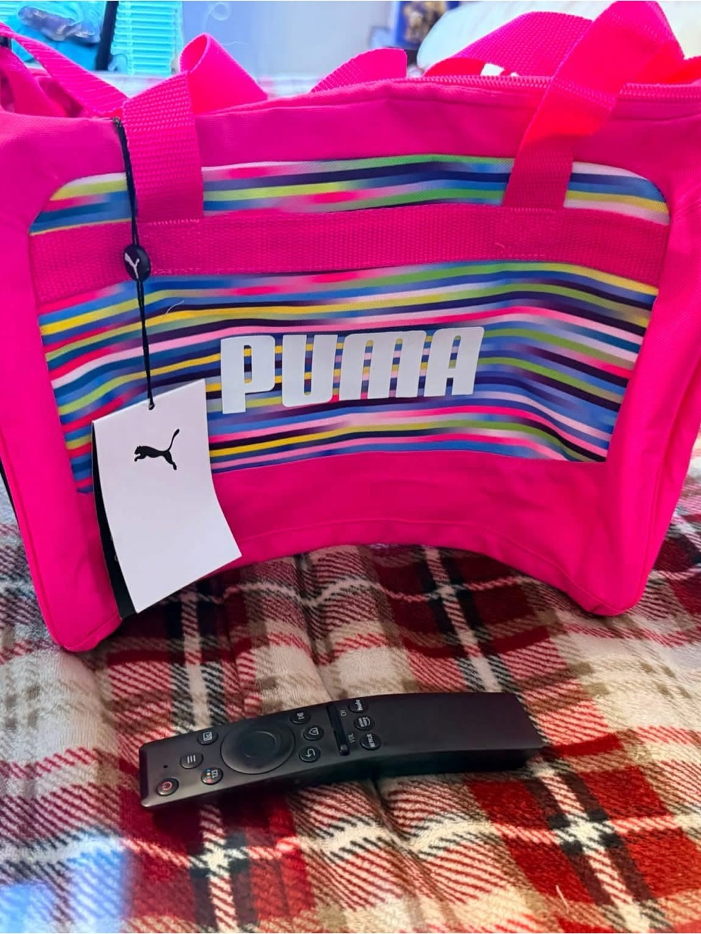 Puma Hot Pink Striped Logo Tote Bag